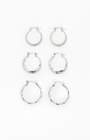 3 Pack Lucy Textured Hoop Earrings image number 2