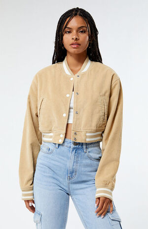 Extra Cropped Corduroy Varsity Jacket image number 1