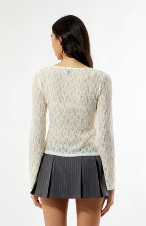 Lace Tie Front Long Sleeve Top image number 4