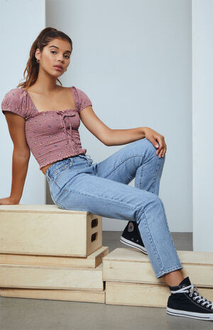 Smocked Lace-Up Top image number 1