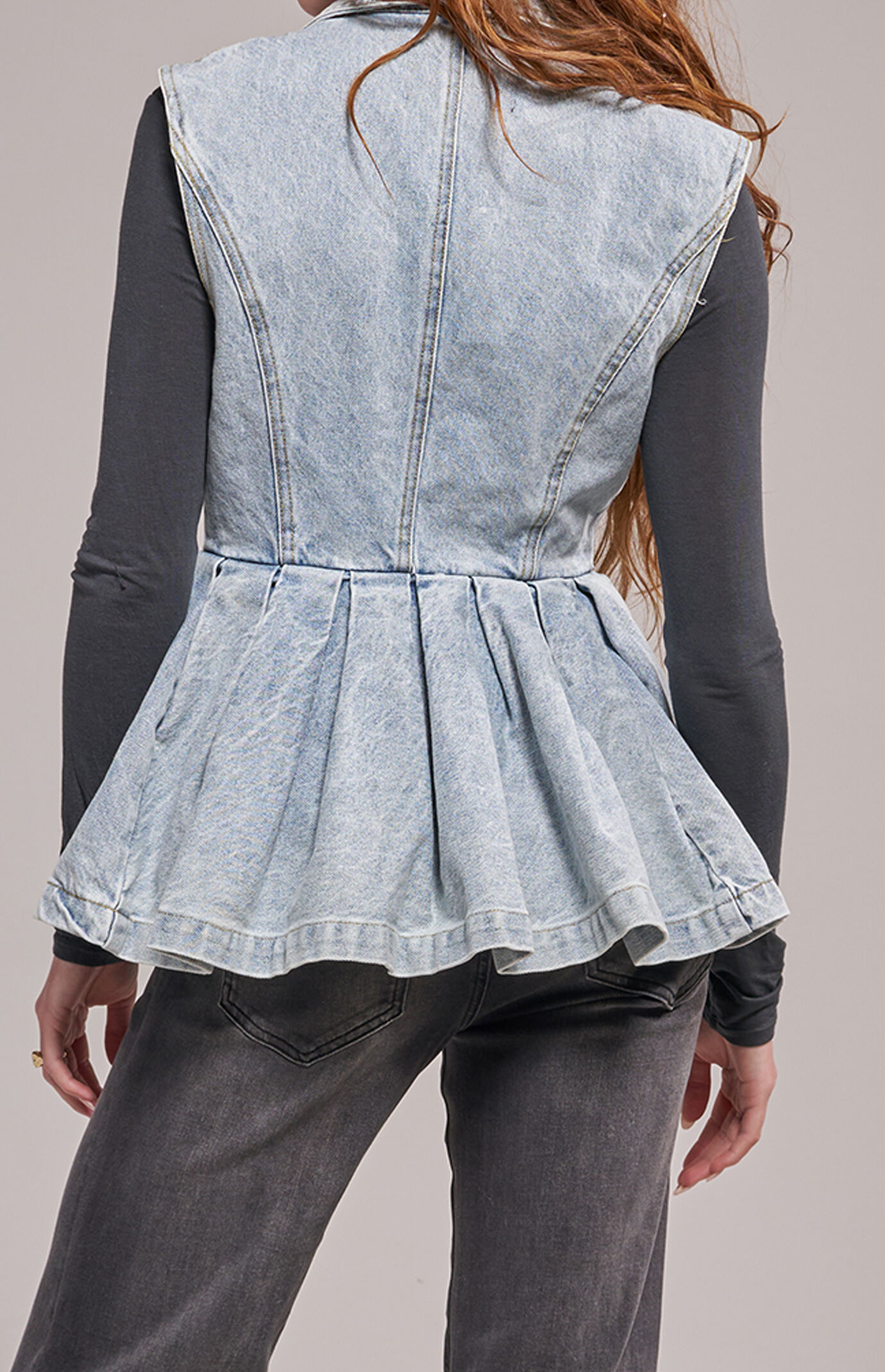 AZALEA WANG Ryn Peplum Denim Vest