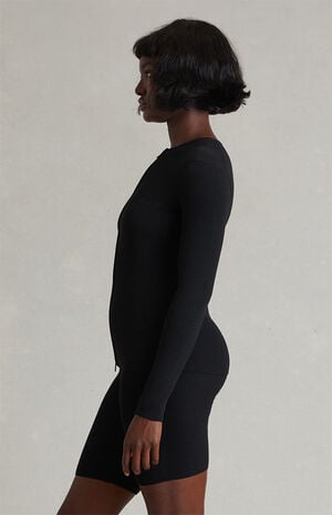 Women's Vintage Black Ribbed Knit Biker Shorts image number 4