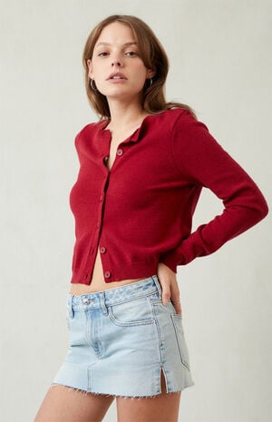 Lara Light Indigo Raw Cut Low Rise Denim Mini Skirt image number 3