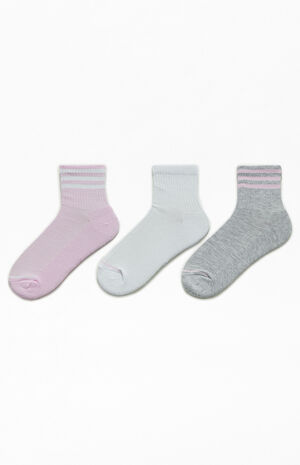 3 Pack Heather Grey Cushion 3-Stripes Quarter Socks image number 2