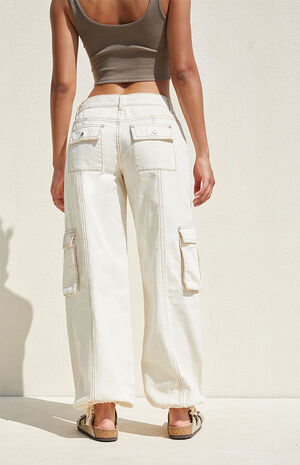 Bone Low Rise Wide Leg Cargo Pants image number 4