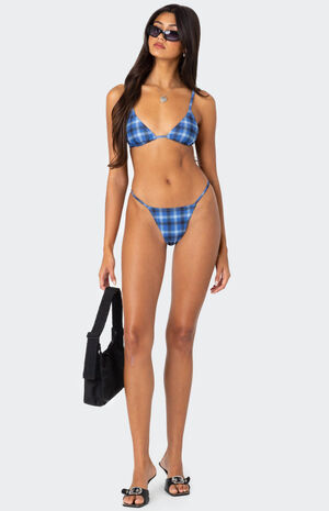 Preppy Plaid String High Cut Bikini Bottom image number 1