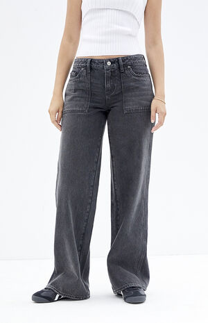 Casey Black Button Pocket Low Rise Baggy Jeans image number 2