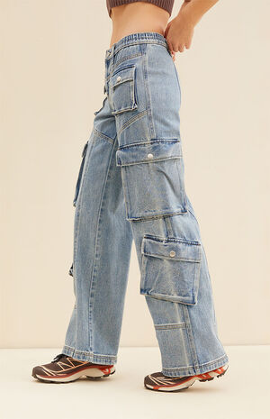 Light Blue Low Rise Puddle Cargo Jeans image number 3