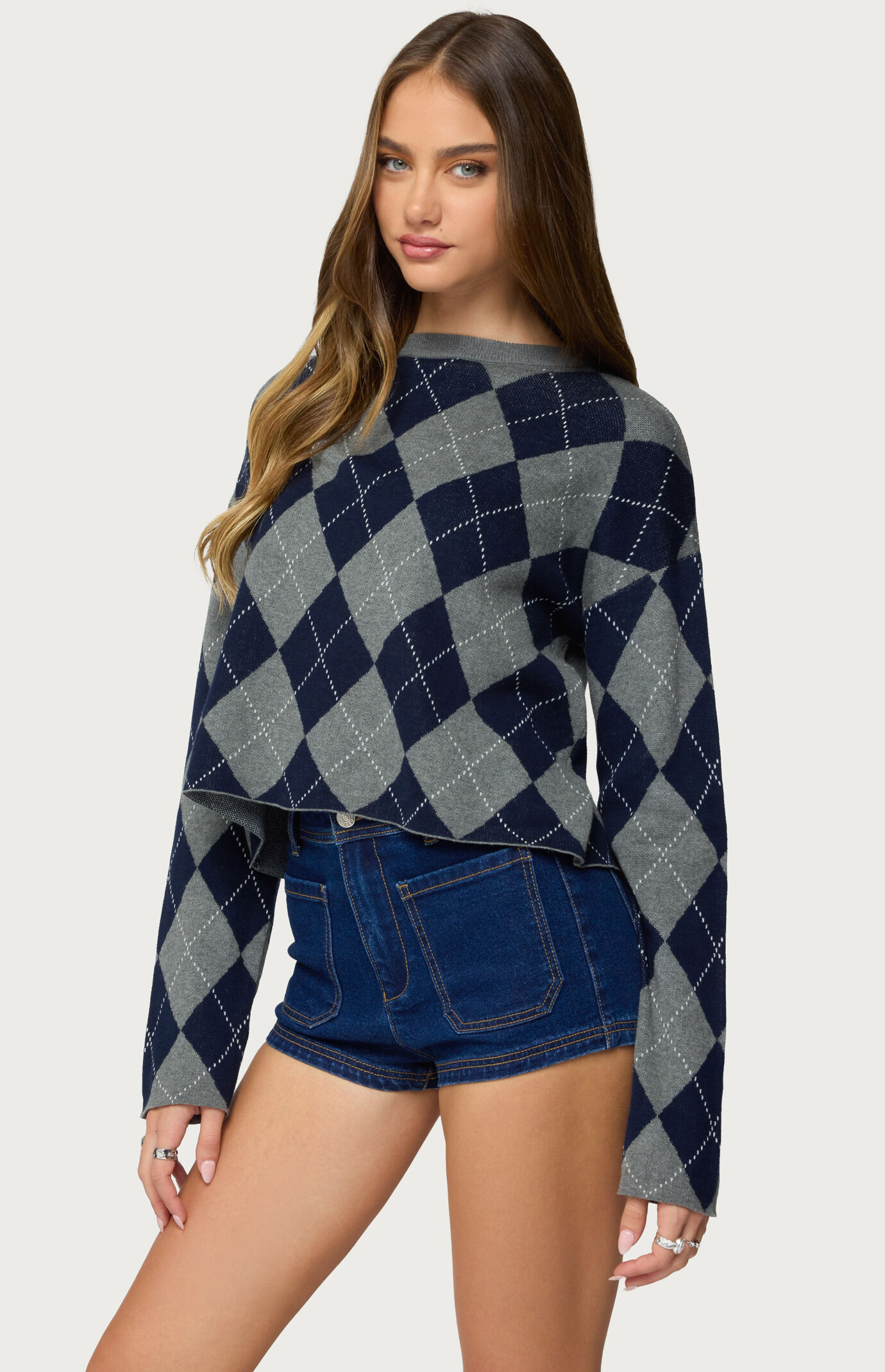 Edikted Prep Girl Argyle Knit Top