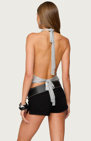 Shiny Knit Cowl Neck Backless Top image number 3