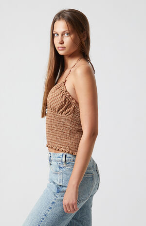 Plaid Smocked Halter Top image number 4