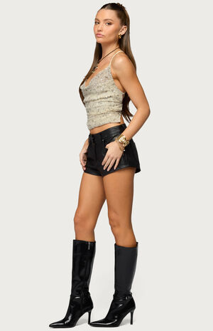 Sequin Crisscross Backless Cowl Neck Top image number 5