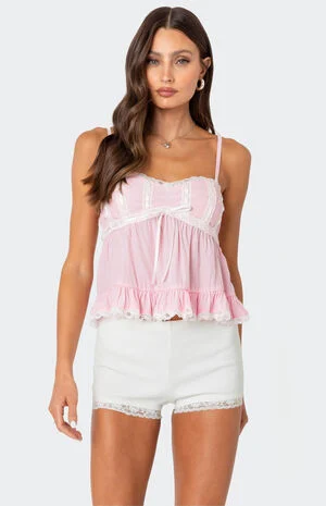 Lace Trim Babydoll Tank Top image number 1