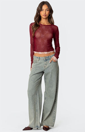 Lacey Sheer Mesh Crew Neck Top image number 4