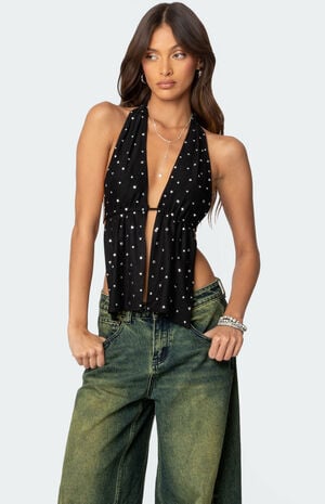 Studded Open Back Halter Top image number 1