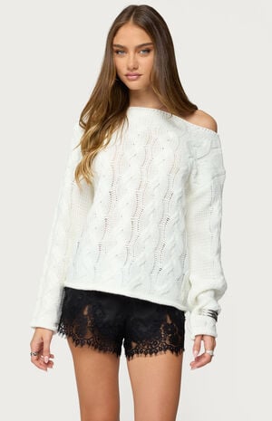 Nellie Off Shoulder Cable Knit Sweater image number 1