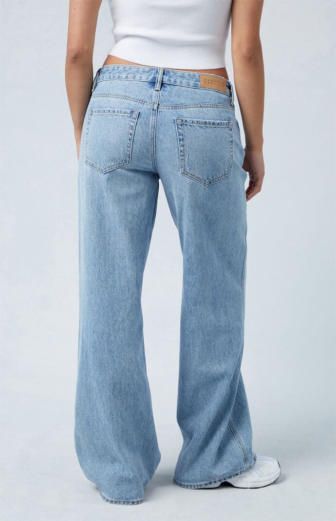 Pacsun Eco Light Indigo Glitter Low Rise Baggy Jeans | PacSun