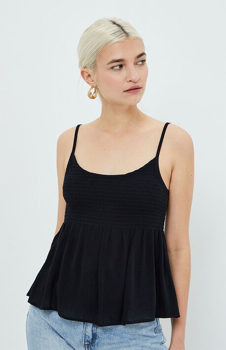 Smocked Tie Back Babydoll Top