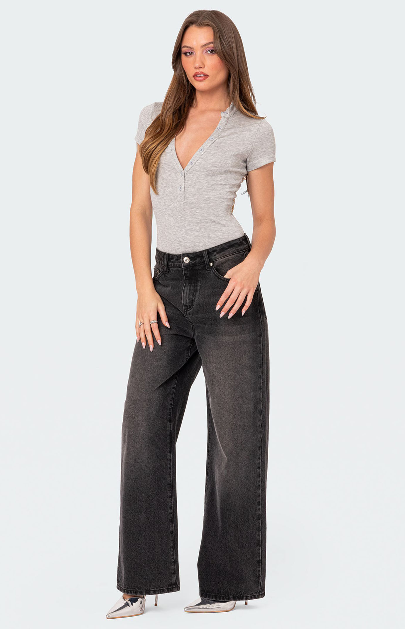 Edikted So Chill Button Up Bodysuit