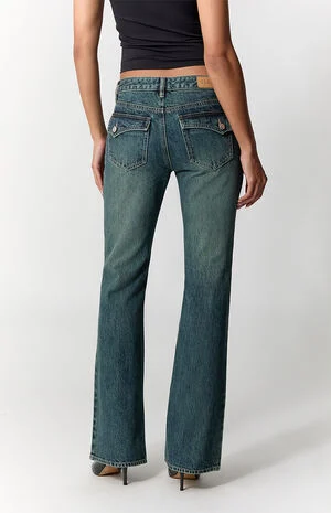 Jade Low Rise Bootcut Jeans Button Pocket Dark Blue image number 4
