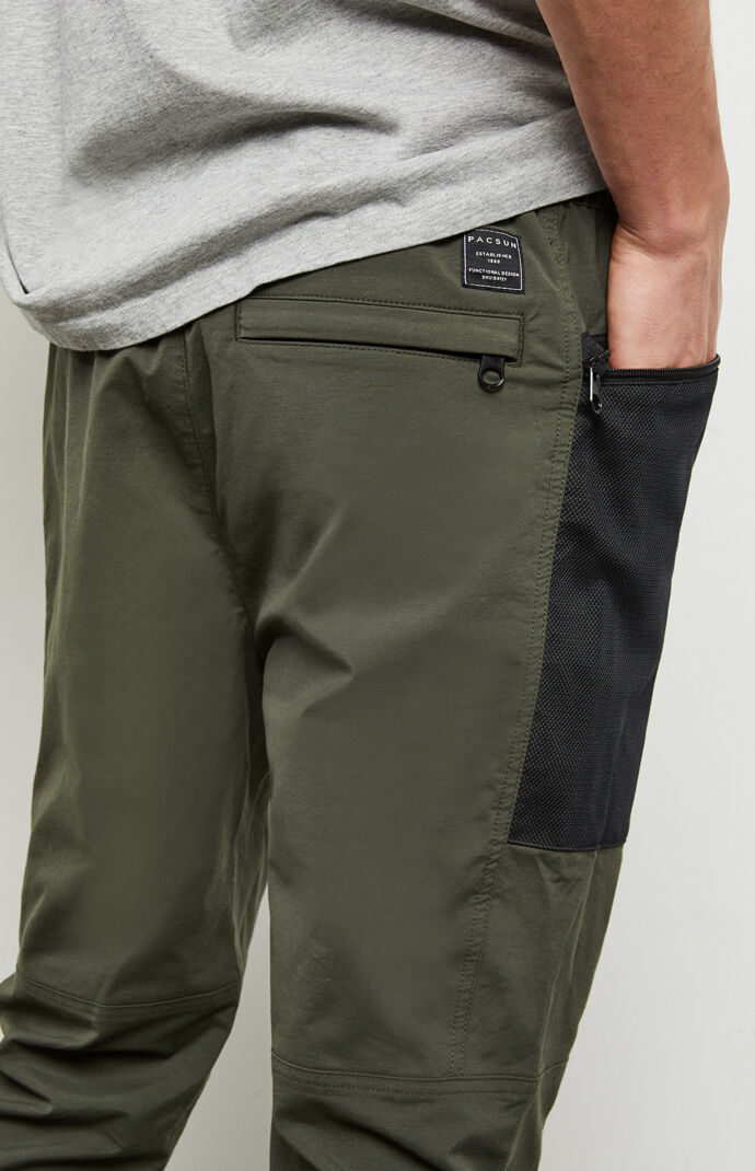 Utility Green Slim Nylon Cargo Pants