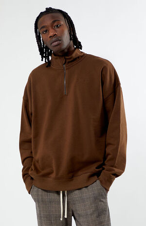 Eco Brown Solid Quarter Zip Sweatshirt image number 1
