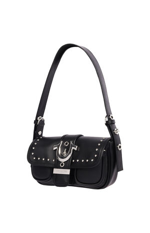 Black Smooth Moto Studded Shoulder Bag image number 3