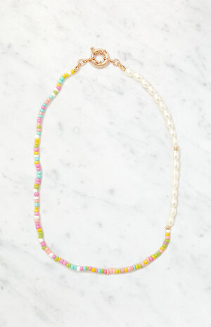 Pastel Beaded Pearl Choker Necklace image number 3