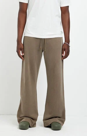 Brown Fleece Baggy Bootcut Sweatpants image number 1