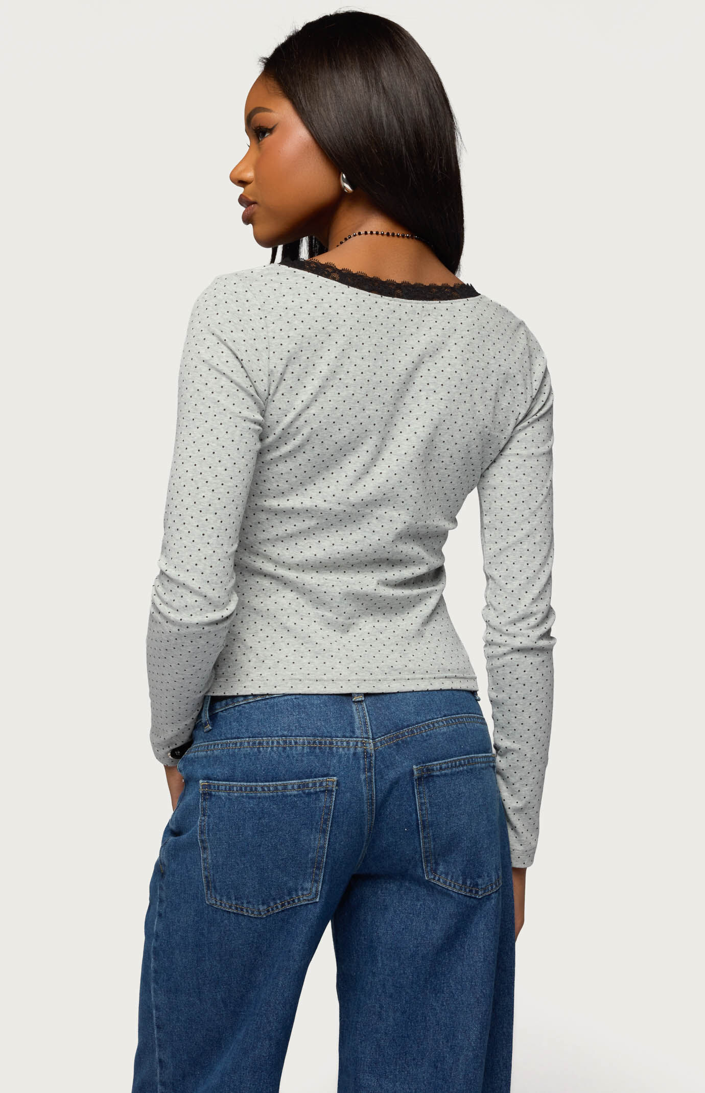Edikted Morah Lacey Polka Dot Top