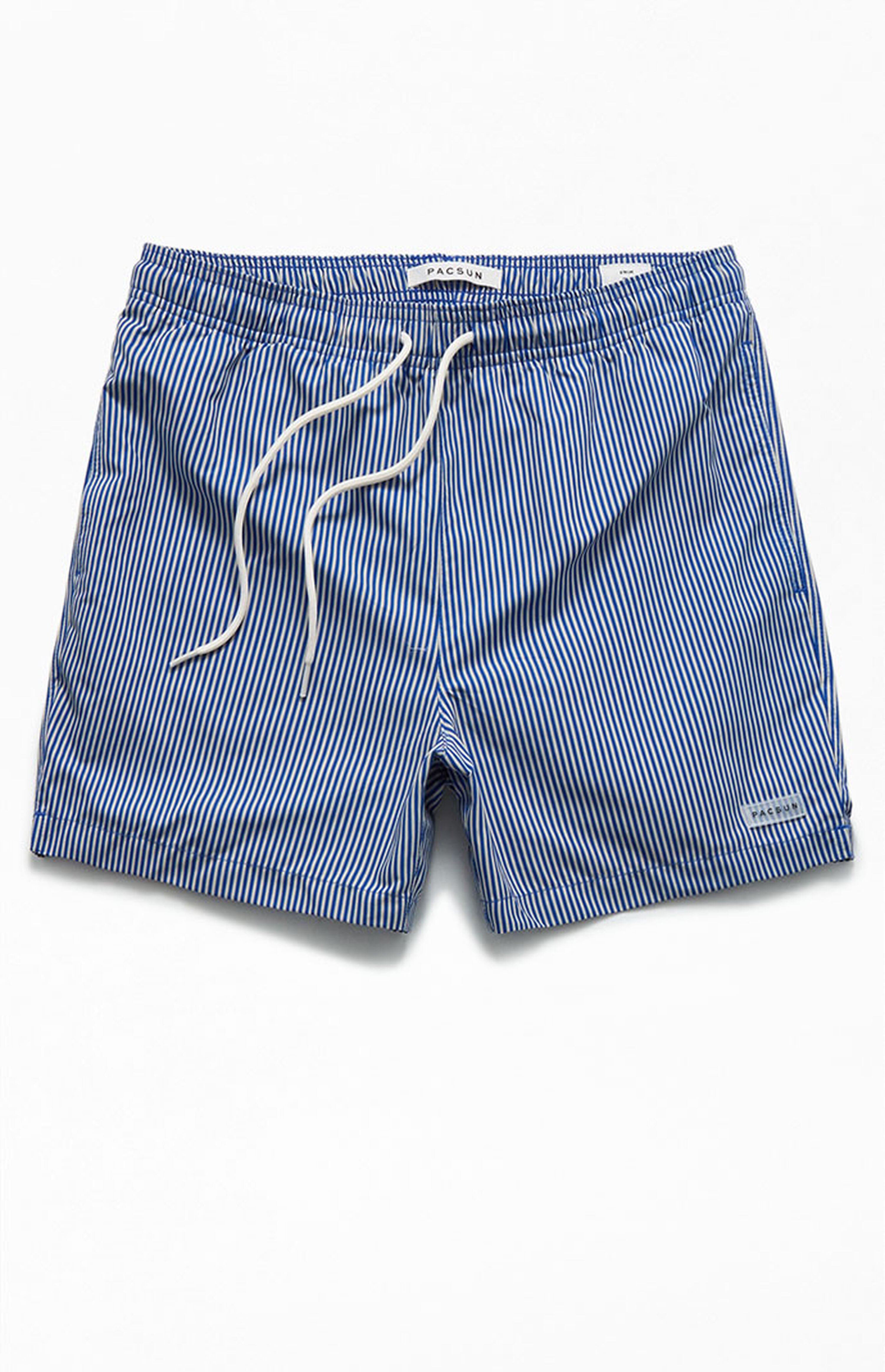 PacSun Blue Stripe 15" Swim Trunks PacSun