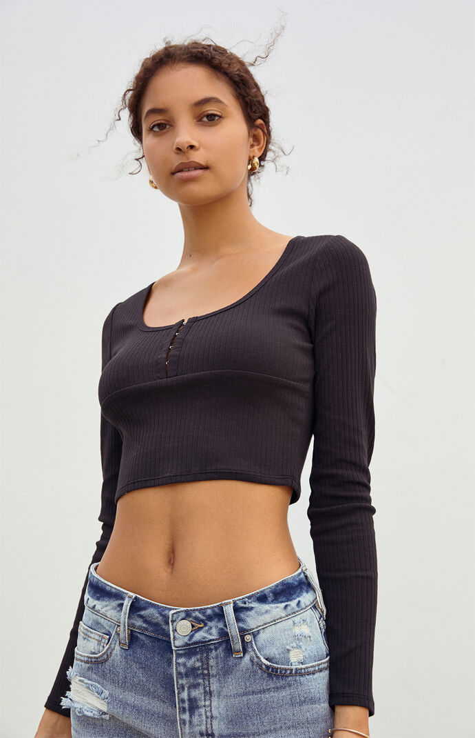 Hook And Eye Ribbed Long Sleeve T-Shirt