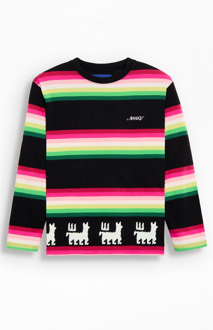 Awake NY Striped Llama Print Long Sleeve T-Shirt