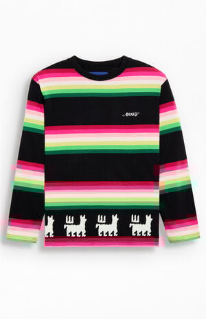 Striped Llama Print Long Sleeve T-Shirt image number 1