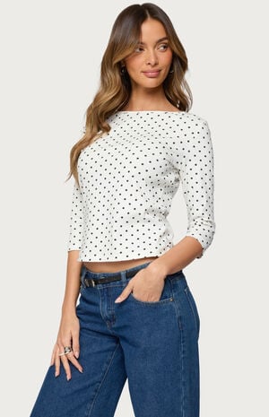 Lela Polka Dot Quarter Sleeve Top image number 2
