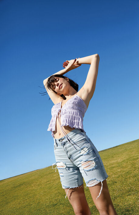 Light Blue High Waisted Denim Boy Shorts
