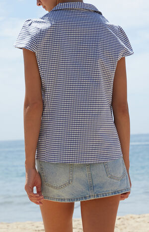 Blue Plaid Rue Collared Top image number 4