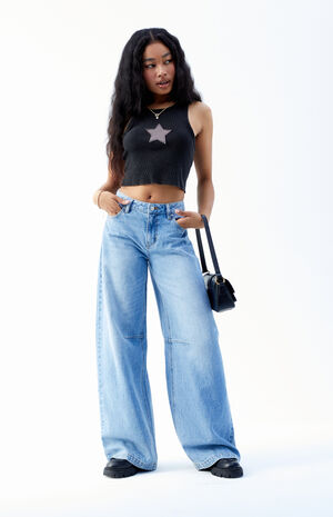Light Indigo Knee Dart Baggy Barrel Jeans image number 2