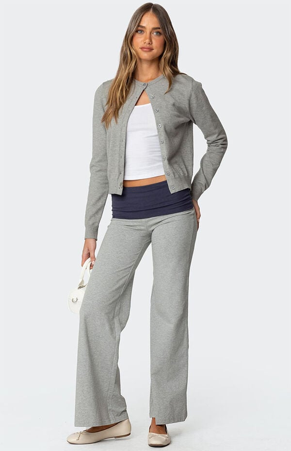 Wide Leg Contrast Fold Over Pants