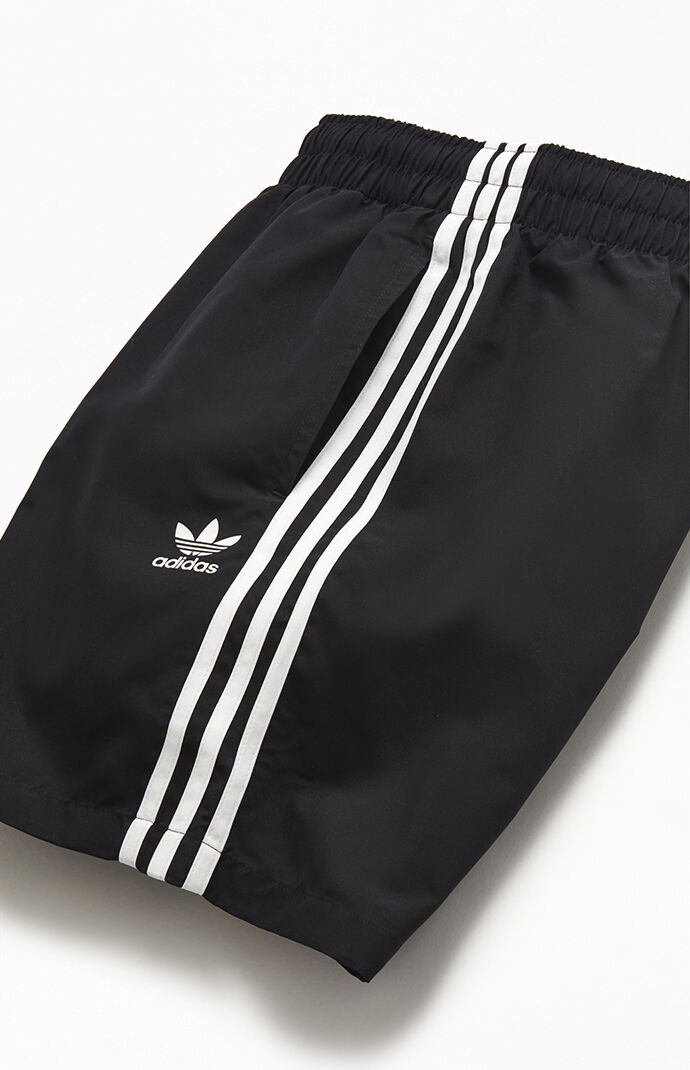 adidas Black 3Stripe 19" Swim Trunks PacSun