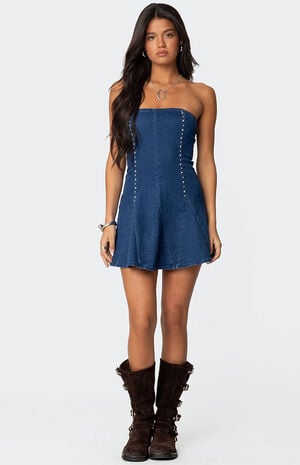 Fara Strapless Denim Mini Dress image number 3