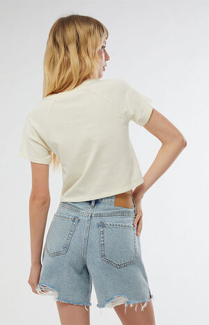 Eco Light Blue High Waisted Relaxed Cutoff Denim Shorts image number 4