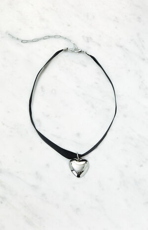 Heart Charm Ribbon Choker Necklace image number 1