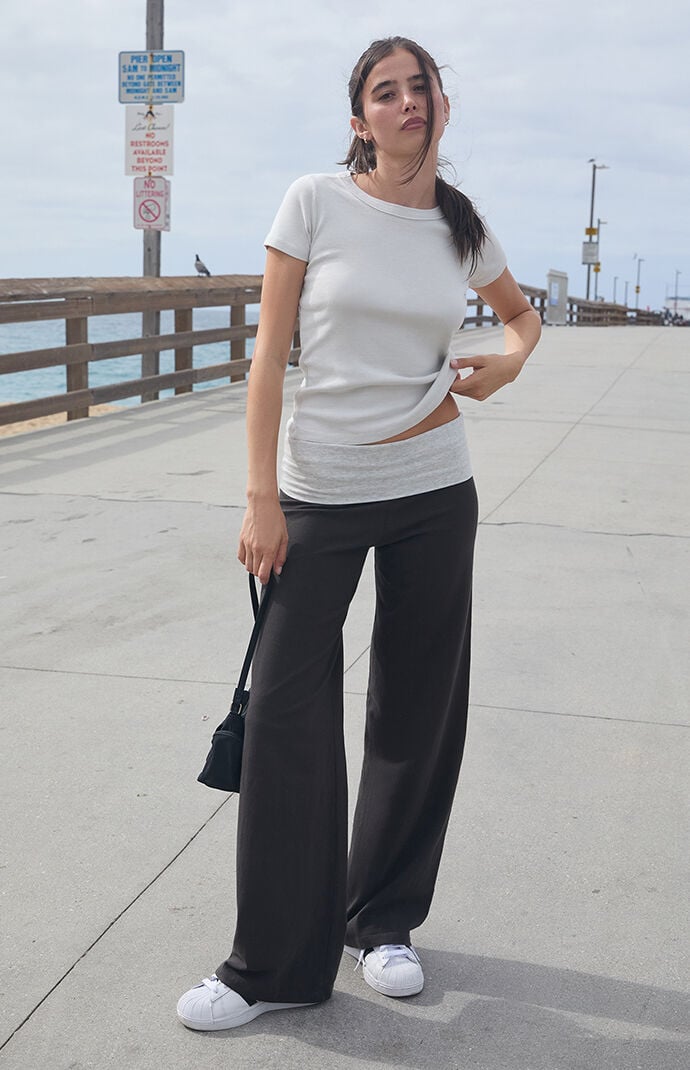 John Galt Black & Light Gray Priscilla Flare Pants