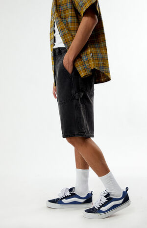 Black Utility Carpenter Baggy Denim Shorts image number 4