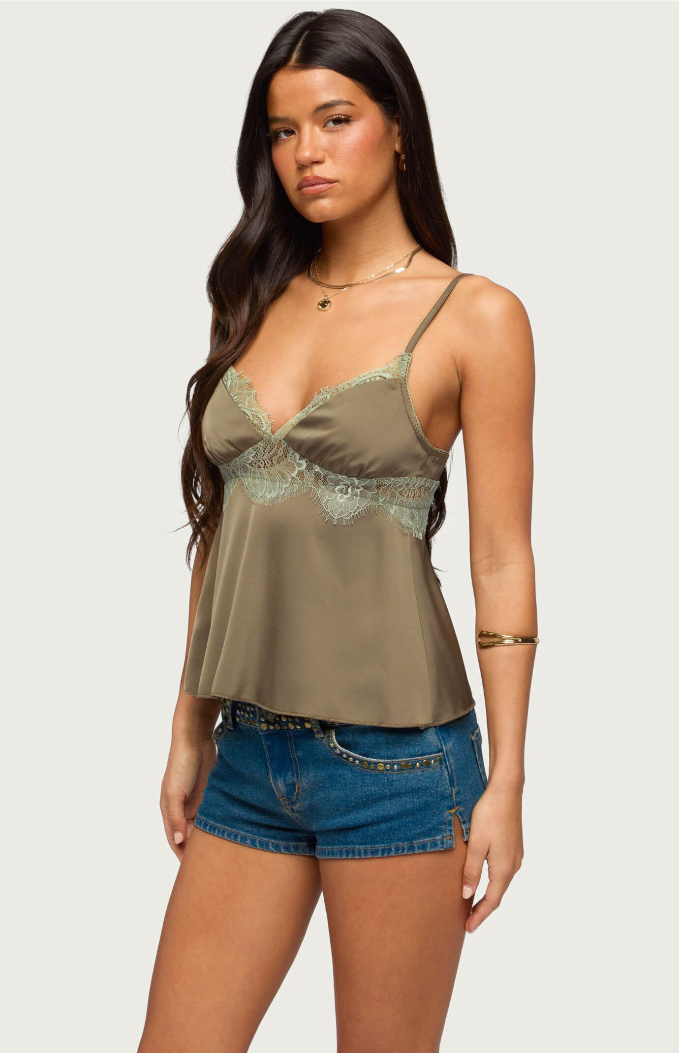 Edikted Satin Effect Lacey Babydoll Top