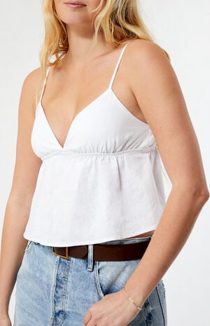 Linen V-Neck Babydoll Tank Top image number 1