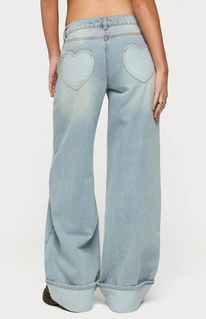 Contrast Heart Low Rise Baggy Jeans image number 3