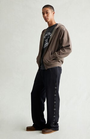 Black Studded Fleece Extreme Baggy Sweatpants image number 1