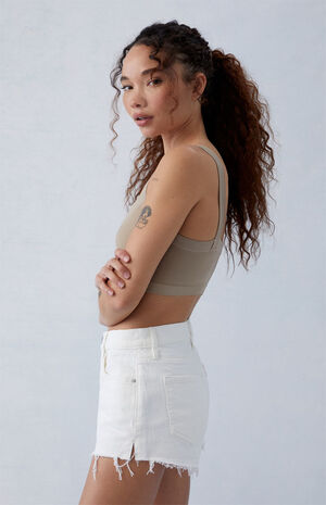 Eco Stretch White '70s Cutoff Denim Shorts image number 2
